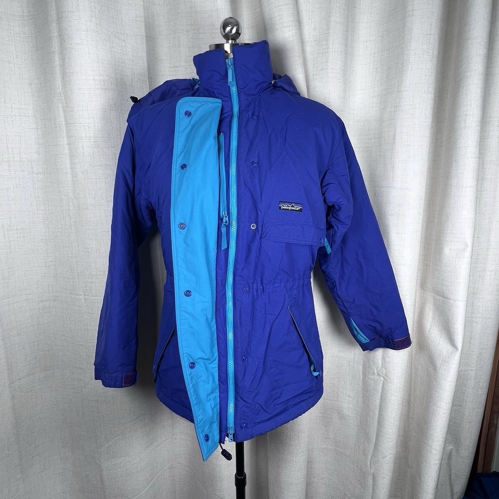 Vintage 90s Patagonia Insulated Parka Coat Jacket Hooded 10 Blue Ski Snow Board - Picture 5 of 15